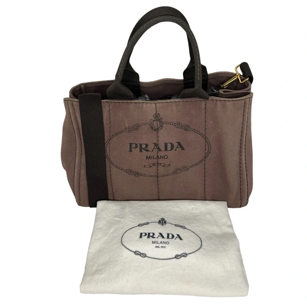 PRADA Canapa Brown Canvas Fabric Removable Crossbody Strap Tote Authentic Japan - Picture 11 of 16